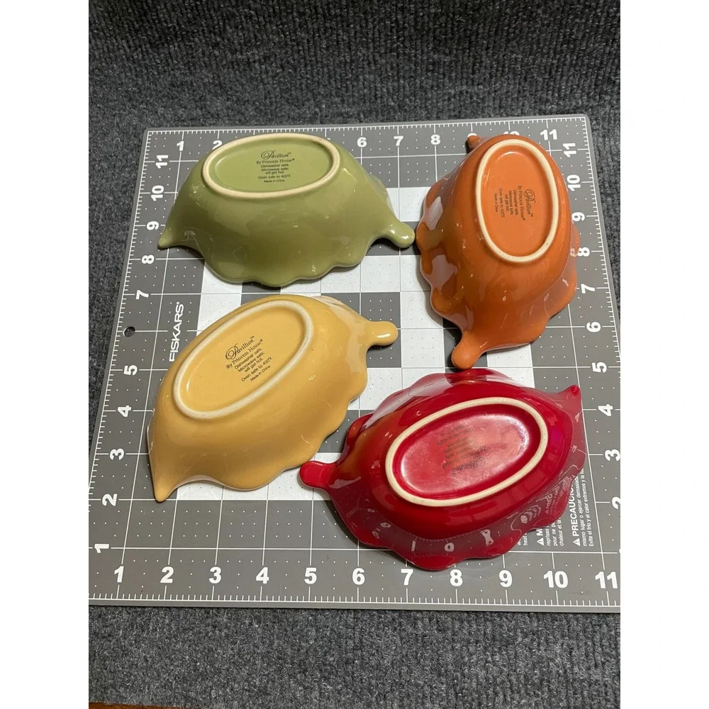 Princess House Pavillion Leaf Ceramic Bowls Set 4 Fall Autumn Colors Oven Safe